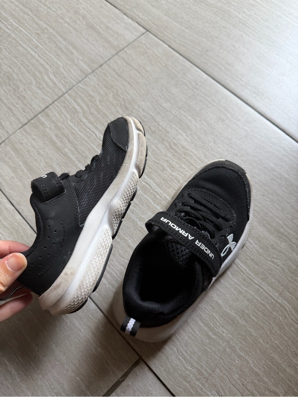 Under Armour Black and White Kids Athletic Sneakers
